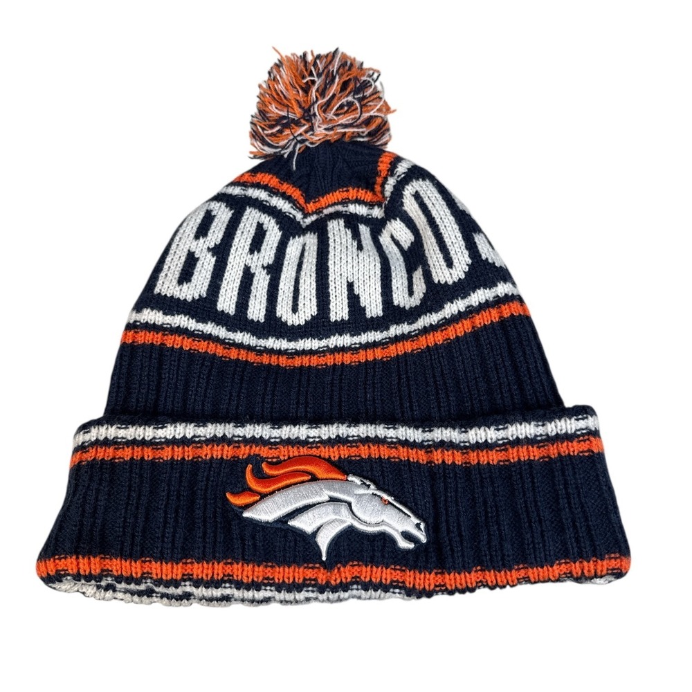Denver Broncos NFL Saskatoon Knit‎ Beanie Hat Blue Orange Preowned Fan Gear